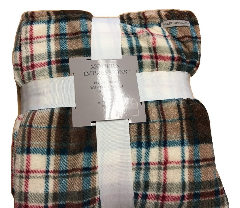 Modern Impression Home Plush Throw w Foot Pocket TAN/BURGANDY