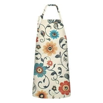 Pioneer Flower Floral Print Pattern Apron-Garden Aprons for Women with Pockets-Cotton Linen Waterproof Kitchen Cooking Gardening Aprons Adjustable for Kitchen,Cooking,BBQ and Salon 33x27 Inch