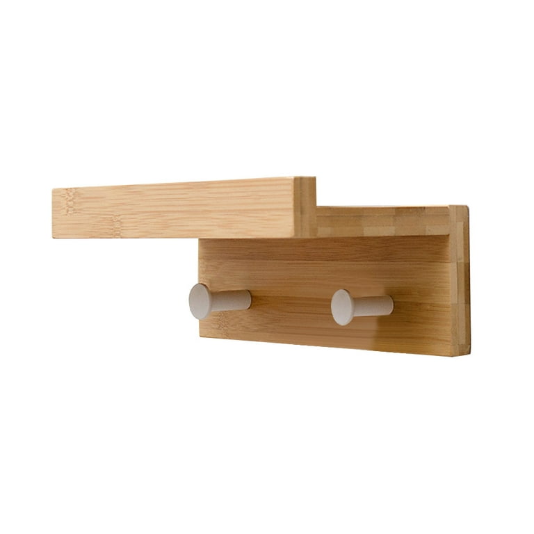 Wall Mounted Floating Shelves with Hooks, Bamboo Picture Ledge