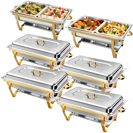 RJFKSN Chafing Dishes for Buffet 6 Pack 9QT High Grade Chafing Dish Buffet Set, Rolled-Edge Design Food Warmers for Parties, Buffet, Wedding, Birthday, Golden