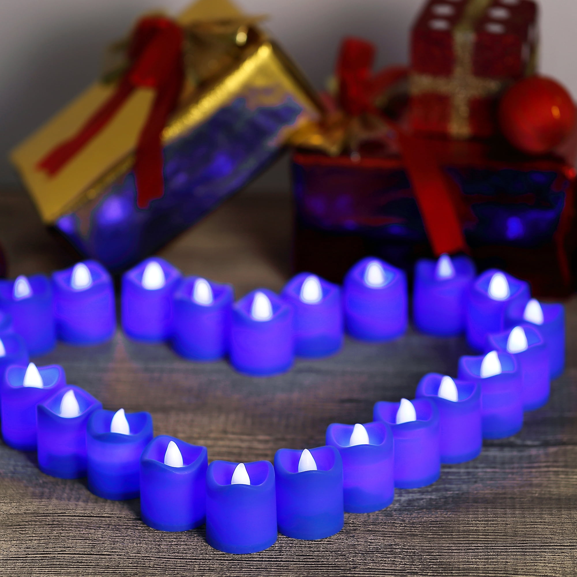 EastVita Blue Light Candles, Romantic LED Blue Candles 24 Packs, Flameless Blue Tea Lights, Flickering Navy Blue Led Votive Candles for Birthday Wedding Party Festival