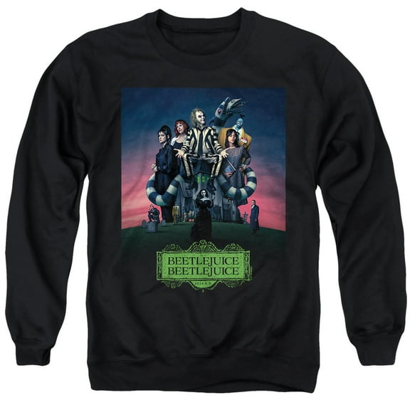 Beetlejuice Beetlejuice Gangs All Here Unisex Adult Crewneck Sweatshirt, Black, 2X-Large