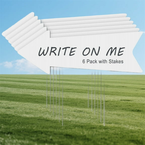 TGY 6 Pack Blank Yard Signs,White Arrow Signs With Stakes,Plug-in Signs,This Way Plastic Board Signage,for Wedding Birthday Party Guidepost Decorations