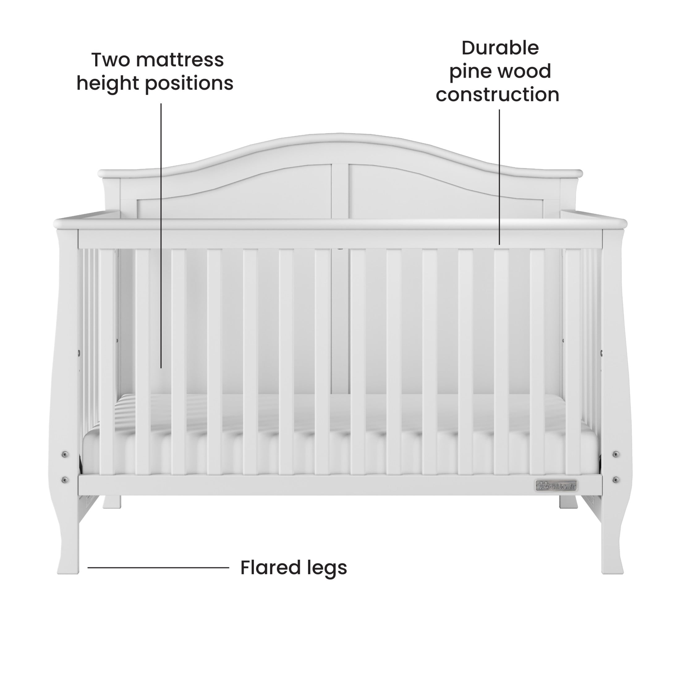 Child Craft Camden Crib and Dresser Nursery Set, 4-in-1 Convertible Crib with 3-Drawer Dresser, Matte White, 2-Piece