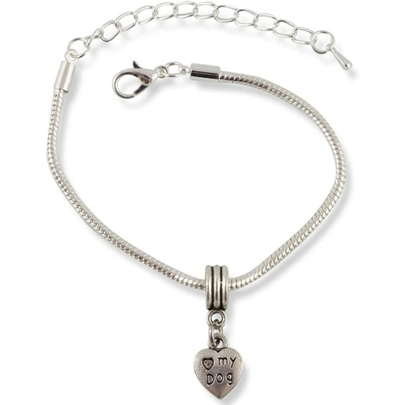 Emerald Park Jewelry Love (Heart) My Dog on a Heart Snake Chain Charm Bracelet