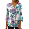 thumbnail image 2 of Njagoc3 Womens V - Neck Flowy Tunic, 3/4 Flared Sleeve Floral Gradient Top for Summer&Fall, 2 of 6