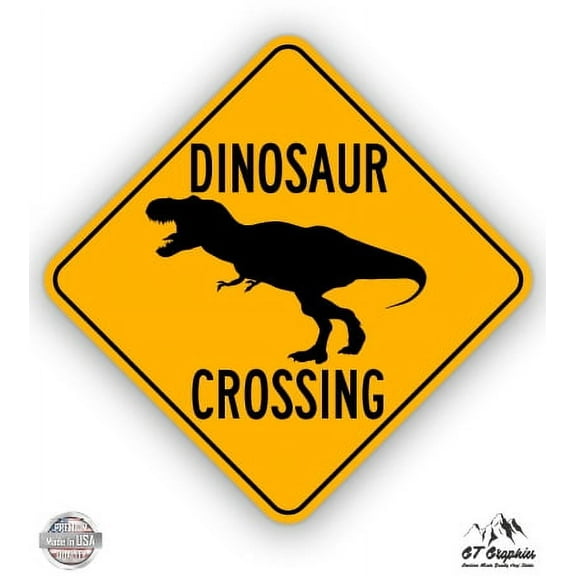 Dinosaur Crossing - 3" Vinyl Sticker - For Car Laptop I-Pad Phone Helmet Hard Hat - Waterproof Decal