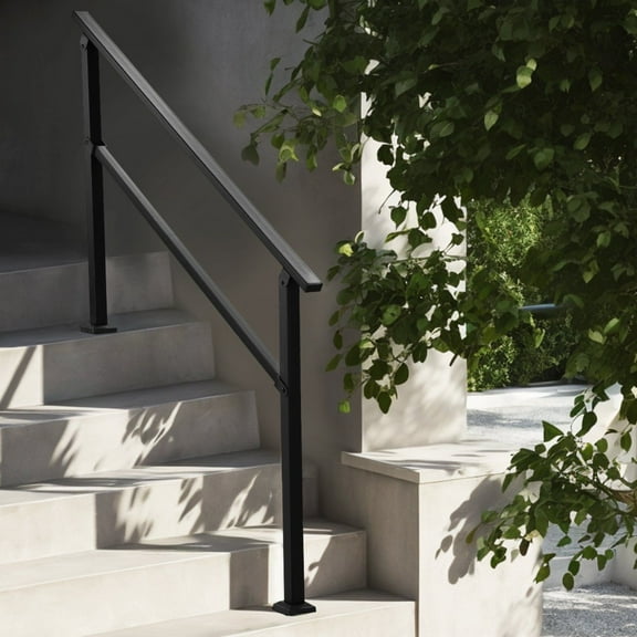 Easy Install Outdoor Handrails for Seniors - 4-5 Step Stairs Support, Black Square Tube, Durable & Secure