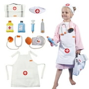 TUMAMA Doctor Role Play Costume Dress-up Set 9 Pcs Pretend Play Educational Doctor Toys with Easy Carry Bag Doctor Kits for Kids 3 Years +