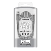 Powertek MFi USB-A to Lightning Two-Tone Pastel Fast Charge Cable, 6 ft, Grey