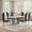7-Piece Set, variant on 69" Modern Marble Dining Table Set, 7-Piece Rectangular Marble Pattern Table with Stainless Steel Double Pedestal Base, High Back PU Leather Chairs for Dining Room Living Room