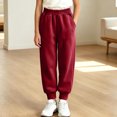 thumbnail image 6 of Mifsaly Girls Cotton Joggers Elastic Waist Straight Leg Casual Sweapants with Pockets Kids Warm Fall Winter Back School Outfits, 6 of 9