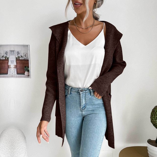 Puntoco Chaqueta tipo cárdigan con capucha y punto a rayas para mujer Puntoco Puntoco-1