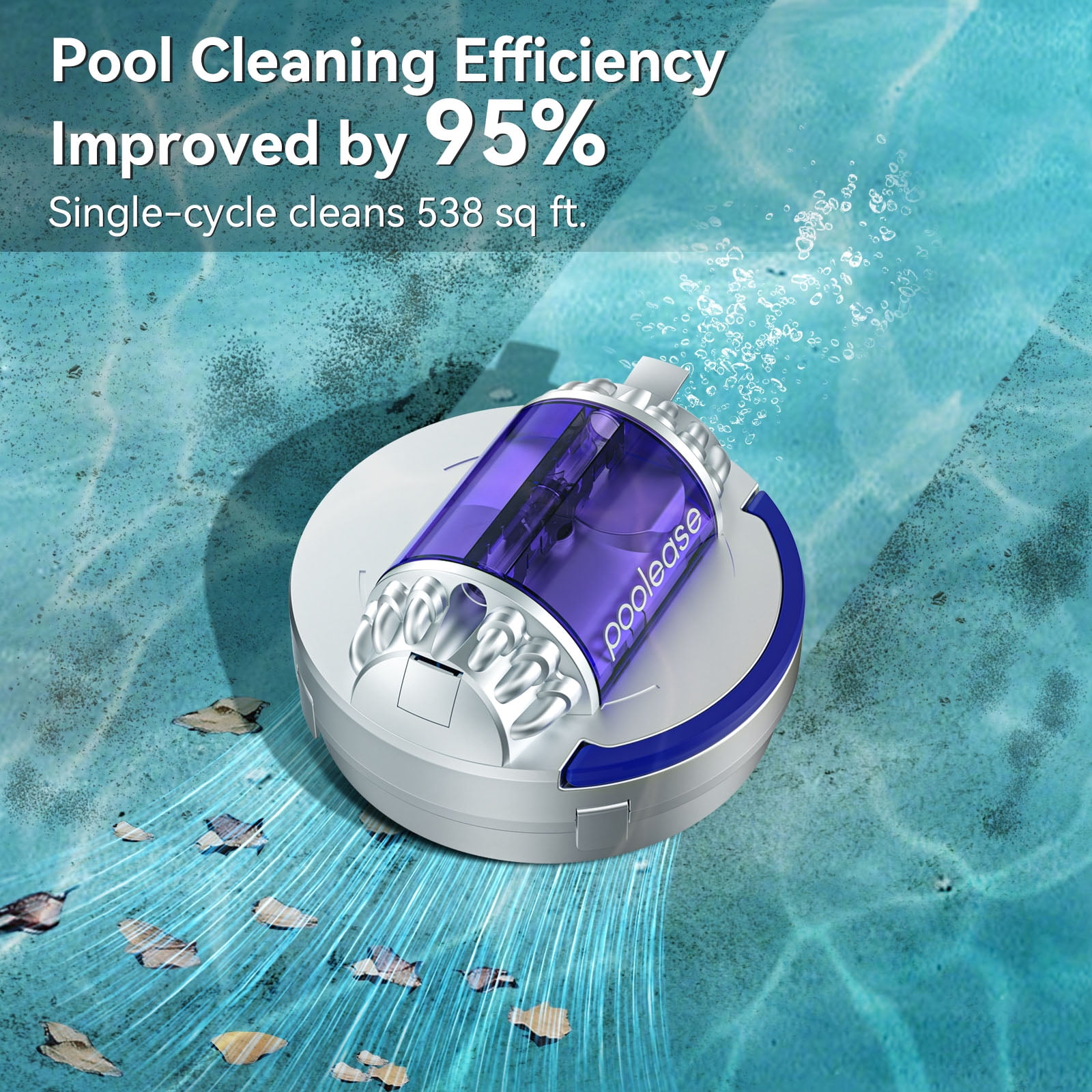 Poolease Cordless Robotic Automatic Pool Cleaner, Dual 45W Motors, Self-Parking, for In-Ground & Above Ground Pools