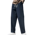 thumbnail image 5 of Pants for Men Thin Breathable Straight Leg Drawstring Pants with Pockets Loose Fit Trousers Solid Color Casual Pants for Men, 5 of 5