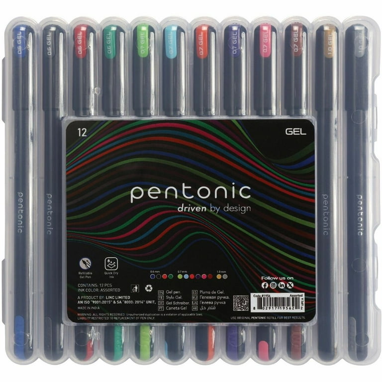 PENTONIC Gel Pen Assorted (12 Colors), 12/Plastic Container