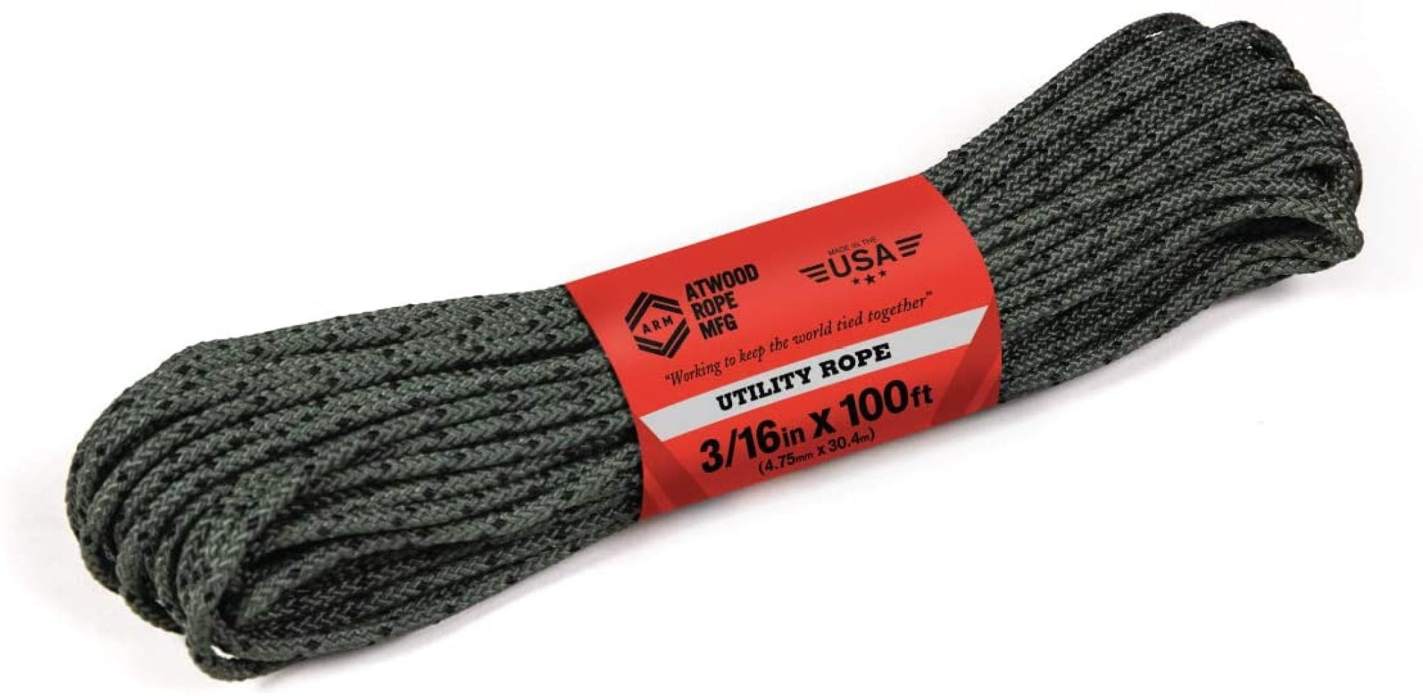 Lightweight Strong Versatile Rope for Camping Survival DIY Camouflage Atwood Rope MFG 3/16” inch Braided Utility Rope Knot Tying 100ft Made in USA