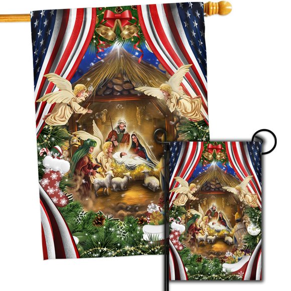 shiyou-Christian Nativity Flag, American Christian Christmas Flags, Christian Double Sided Flag Indoor Outdoor Decorations For Home (House + Garden flag)