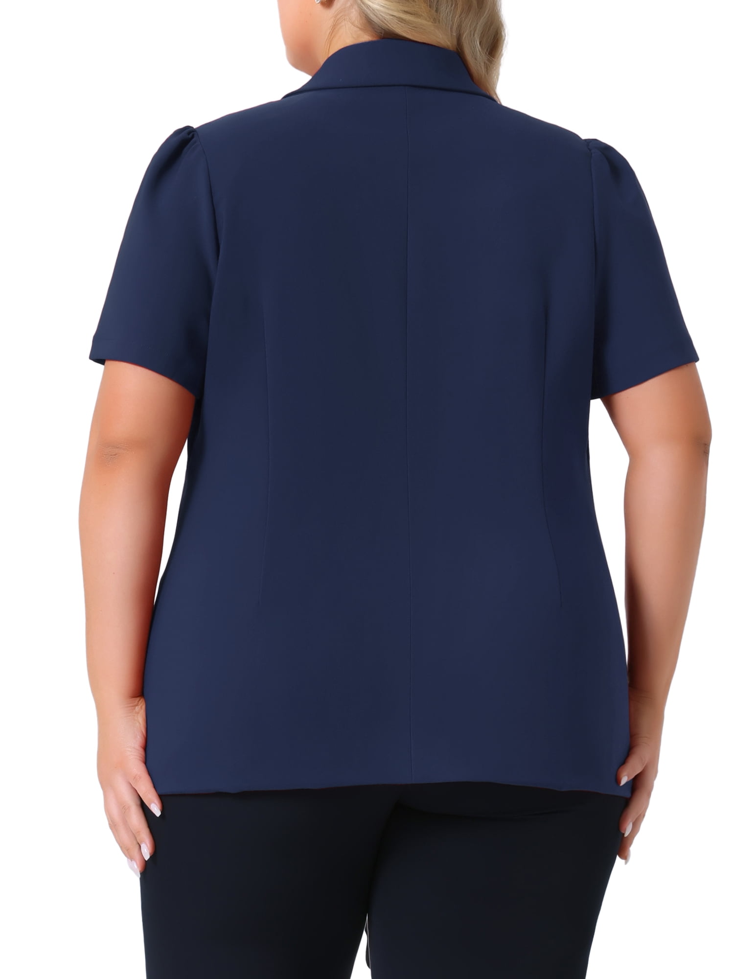 DARING DIVA Women's Plus Short Puff Sleeve Notched Lapel Blazer Jackets Navy Blue 2X