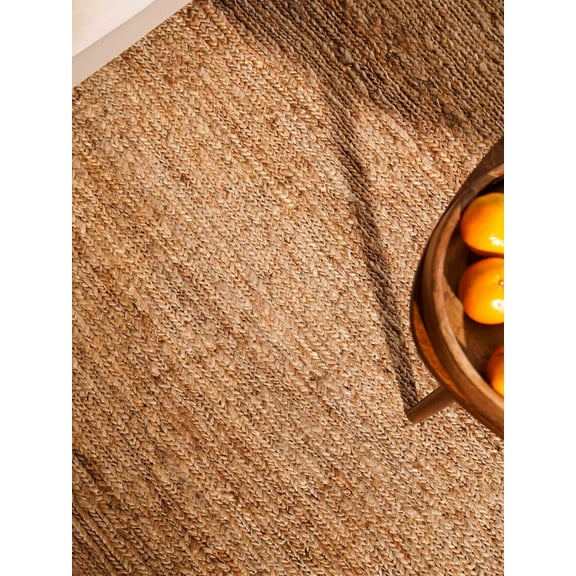 HAND KNOTTED SUMAK JUTE ECO-FRIENDLY AREA RUGS - 8'x10', Rectangle Shape, Beige Color, Solid Plain Pattern, High Pile, Natural Fiber, Outdoor Indoor Handmade Area Rugs for Living Room (J00045)