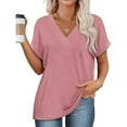 thumbnail image 3 of Women's Tops Short Sleeve Plus Size 2025 Spring and Summer New Border European and Clothing Hot Style Solid Color V Neck Short Sleeve Loose T Shirt for Women Shirts for Women Plus Size Sexy, 3 of 8