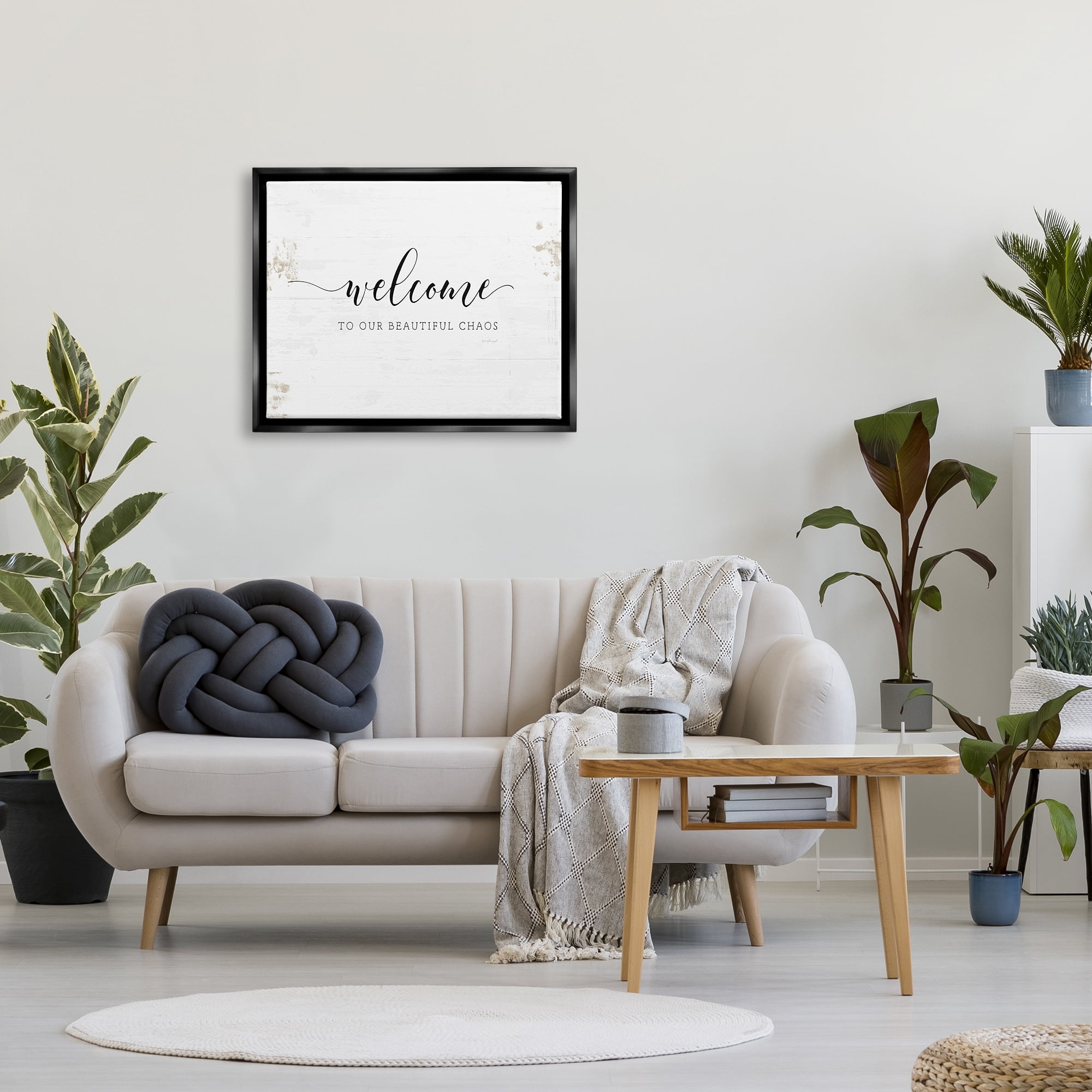 Stupell Industries Welcome to Our Beautiful Chaos Fun Family Phrase Jet Black Framed Floating Canvas Wall Art, 24x30, by Jennifer Pugh