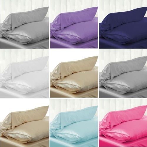 Plain PillowCover Silky luxurious soft Satin Pillowcase Queen Pillow Case 1PC 
