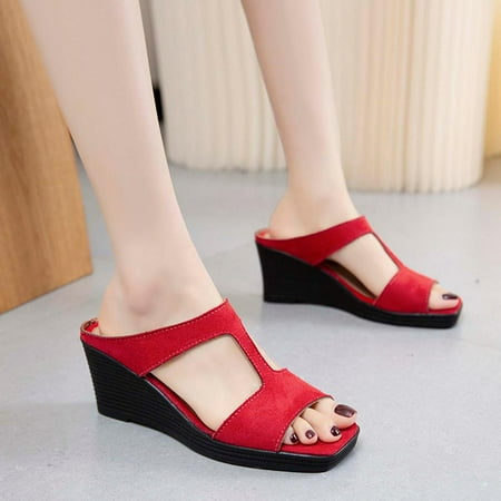 

Tdoqot Women s Comfort Gladiator Sandals- Beach High heels Casual Summer Womens Sandals Red Size 5.5