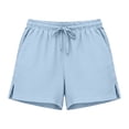 thumbnail image 5 of Linen Shorts for Women Summer Casual Wide Leg Loose High Waist Drawstring Dressy Shorts Solid Side Split Shorts Pants Beach Vacation Clothes, 5 of 6