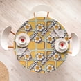 thumbnail image 4 of Ambesonne Emoji Fitted Round Tablecloth, Hippie Flowers Wait What Text, 56"- 60" Diameter, Mustard Pale Green and White, 4 of 5