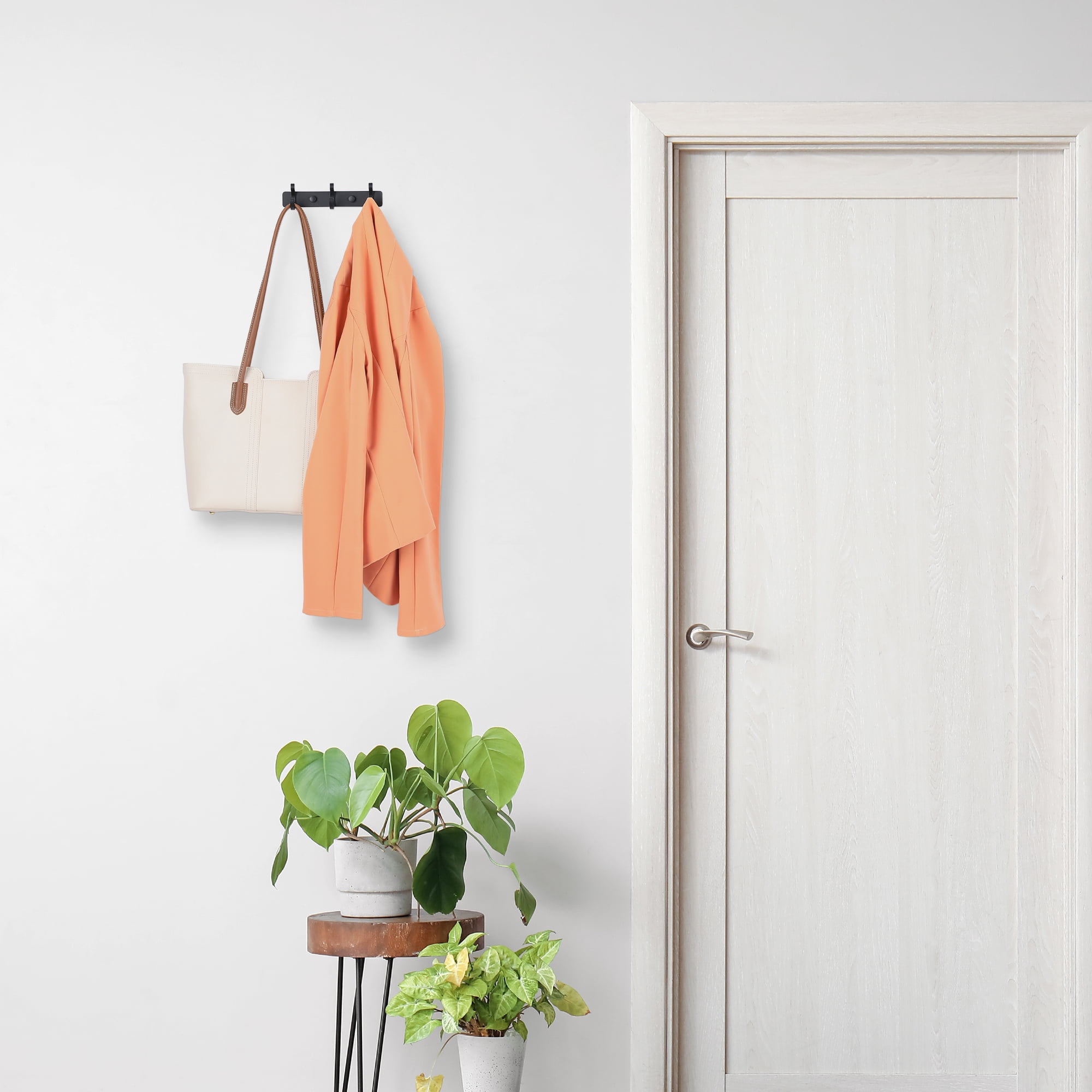 Unique Bargains 1 Pack Coat Rack Wall Mount Metal Coat Hook for Hanging with 3 Hooks Black