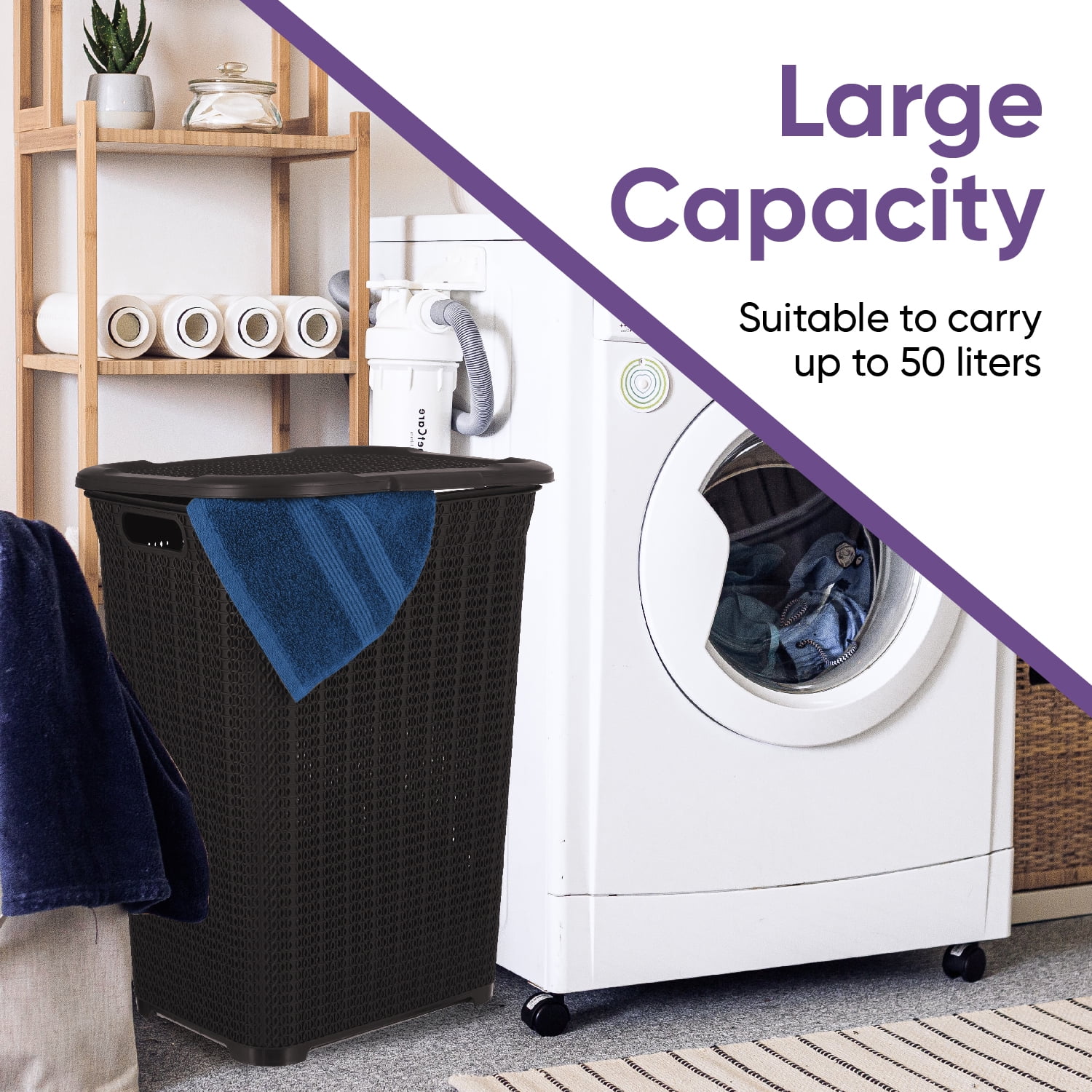 Superio Laundry Hamper with Lid Brown, 50 Liter Knit Laundry Hamper Basket