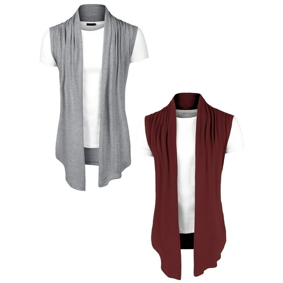 NOMADIC NOOK Men's Lightweight Asymetric Hem Sleeveless Cardigan 2 Packs