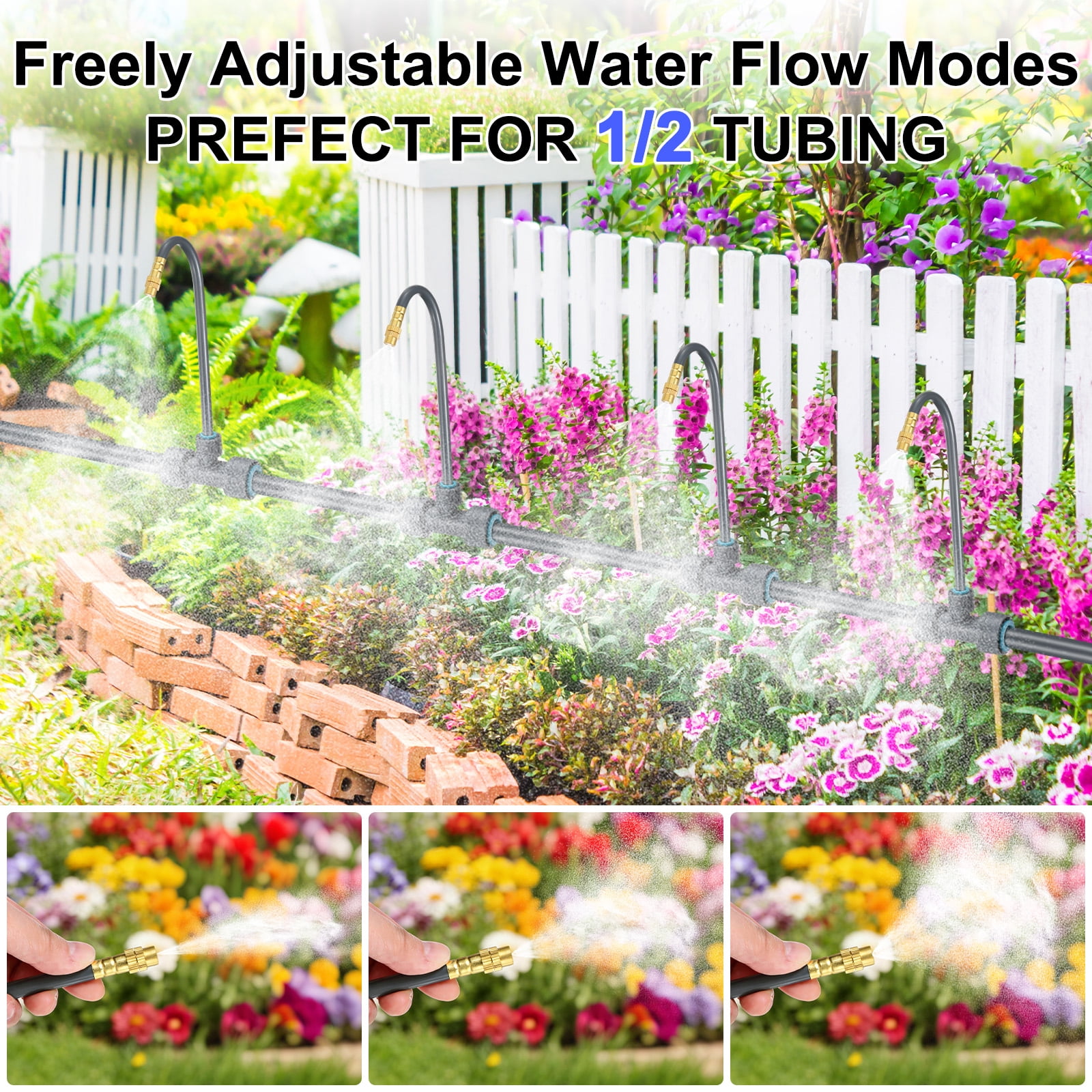 Uxcell 1-Set Drip Irrigation System, 98Ft 1/2" Hose Garden Watering Misting System with 30pcs 360° Adjustable Copper Nozzles