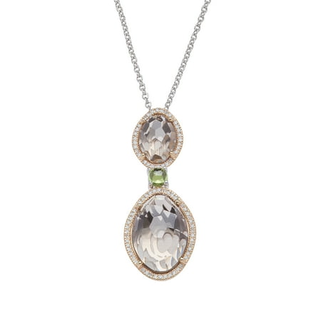 Duet 7 5/8 ct Quartz & Peridot Pendant Necklace with 1/5 ct Diamonds in Sterling Silver & 14kt Gold
