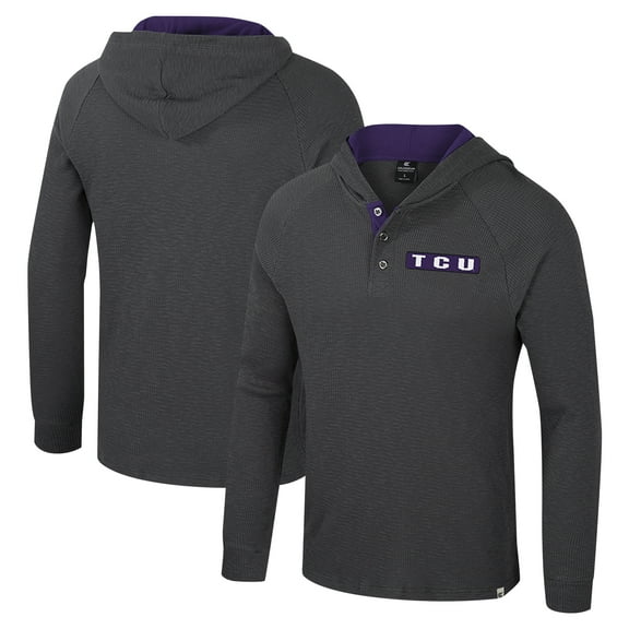 Men's Colosseum  Charcoal TCU Horned Frogs Dujour Ralgan Long Sleeve Henley Hoodie T-Shirt