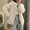 Beige, variant on Womens Crew Neck Collarless Full Zip Lined Oversized Short Home Jacket, Dual Side Hand Pockets Elastic Hem Straight Fit for Indoor Layering Grocery Runs Army Green M