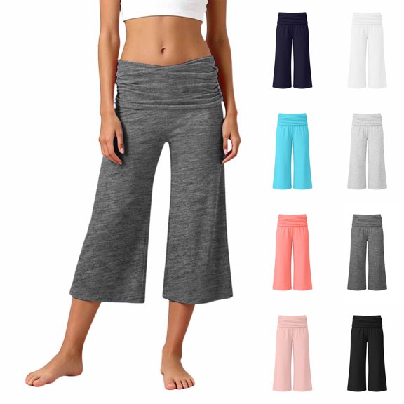 XINXIAOO Kids Fold Over Capri Pants for Girls Grey Low Rise Wide Leg Yoga Capris Summer Flowy Pants Streetwear 5-6 Years Girls Pants