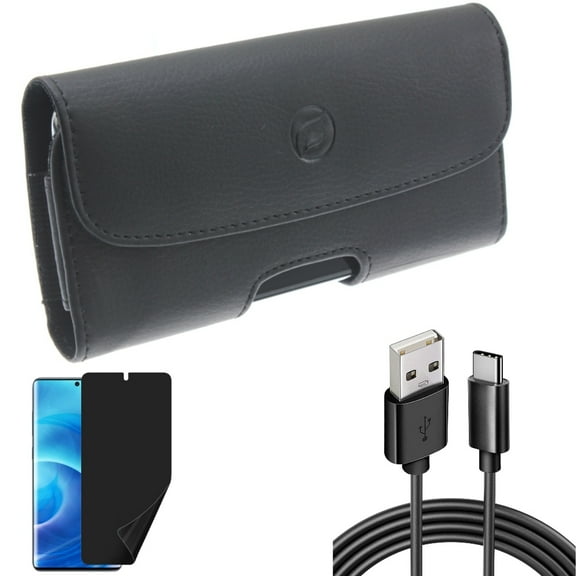 6ft USB Cable w Case Belt Clip w Privacy Screen Protector for Samsung Galaxy S20 - Type-C Charger Cord, Leather Holster, TPU Film [NOT GLASS] B9X fits Samsung Galaxy S20 Model