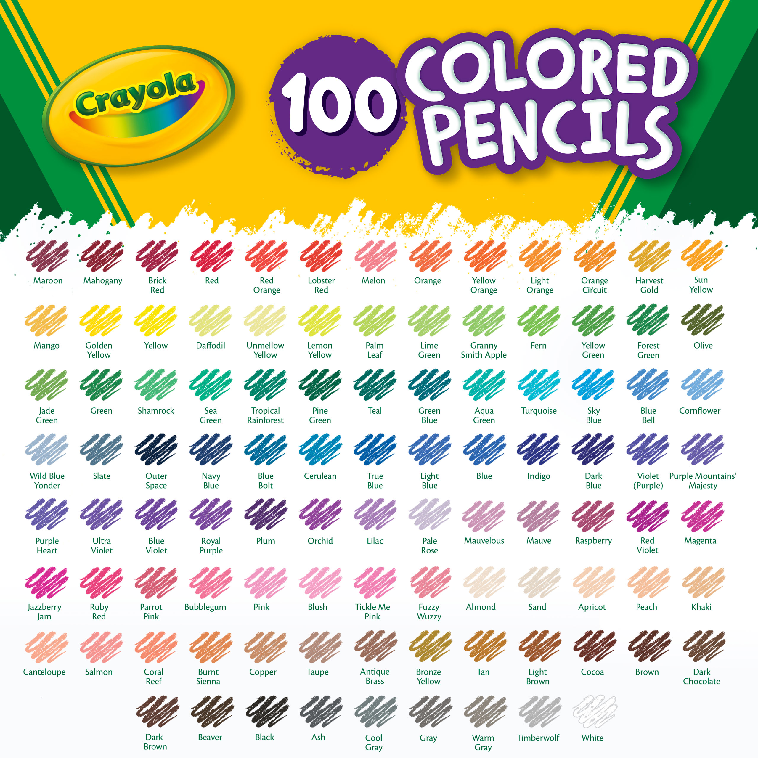 Lápices de colores Crayola, 100 piezas, útiles escolares de regreso a clases, lápices para colorear para adultos, esenciales para el aula de arte, regalo para colorear para maestros y niños, edades 5+ 5