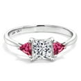 thumbnail image 2 of Gem Stone King 10K White Gold Lab Grown Diamond and Pink Tourmaline Engagement Ring for Women | 1.04 Cttw | Princess 5MM | Gemstone April Birthstone | Size 9, 2 of 5
