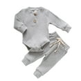thumbnail image 2 of DPTALR Infant Newborn Baby Girls Boys Ribbed Solid Bodysuits+Elastic Pants Outfits Set, 2 of 9