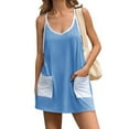 thumbnail image 3 of Summer V-neck Women Plain Knit Dress Sleeveless Spaghetti Strap Casual Loose Athletic Dress with Shorts Pocket, 3 of 6