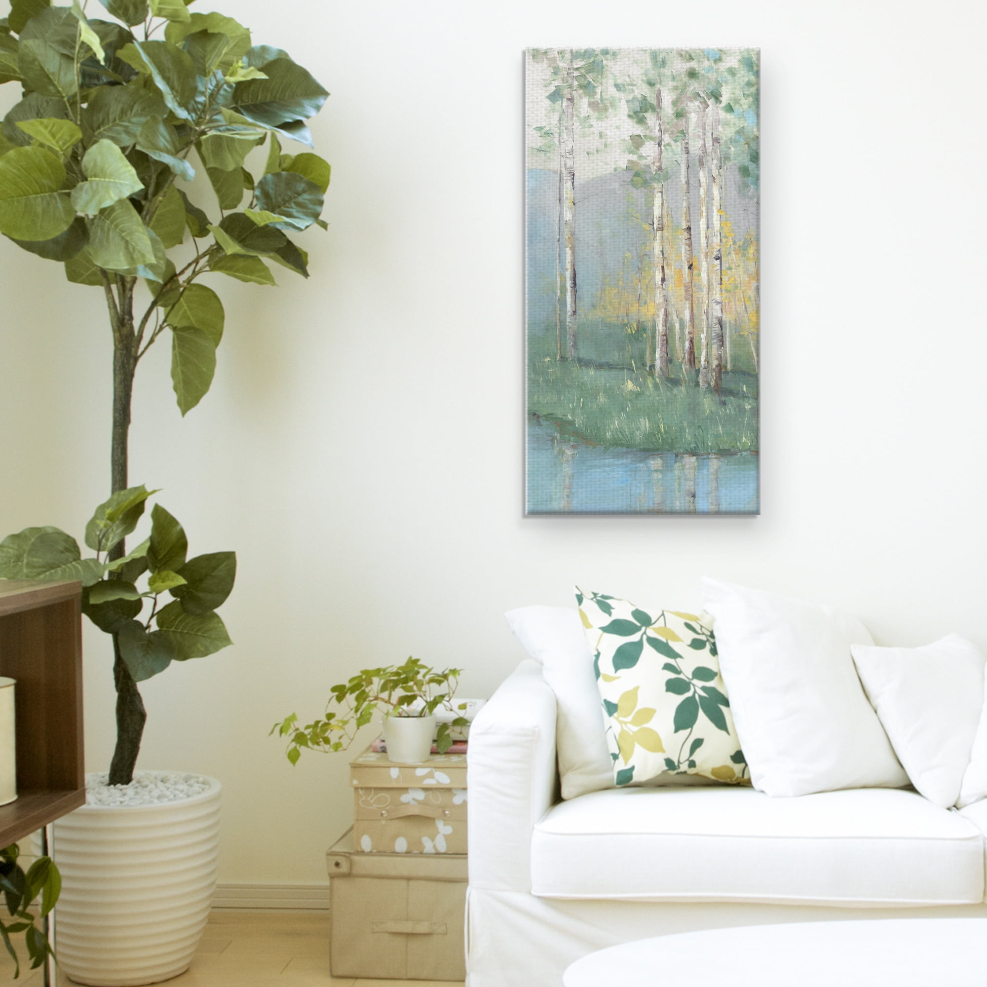Masterpiece Art Gallery Birch Reflections Lakeside IV Canvas Art Print 17" x 34"
