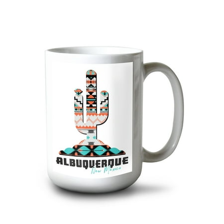 

15 fl oz Ceramic Mug Albuquerque New Mexico Saguaro Cactus Tribal Inspired Pattern Dishwasher & Microwave Safe