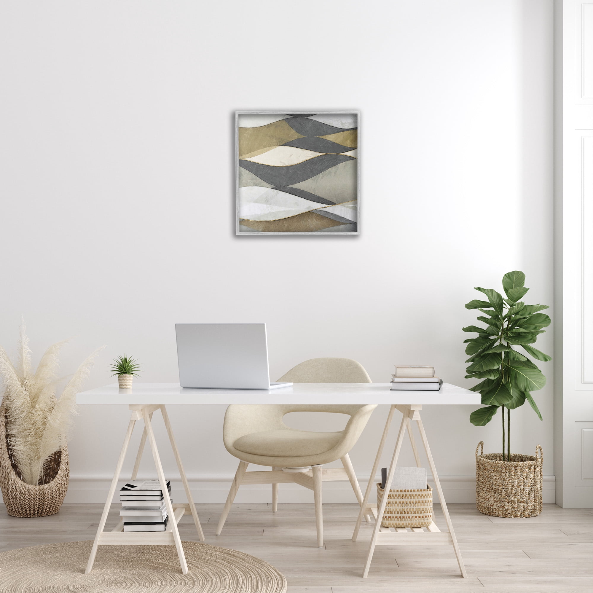 Stupell Industries Southwestern Striped Abstract Abstract Painting Gray Framed Art Print Wall Art, 24 x 24