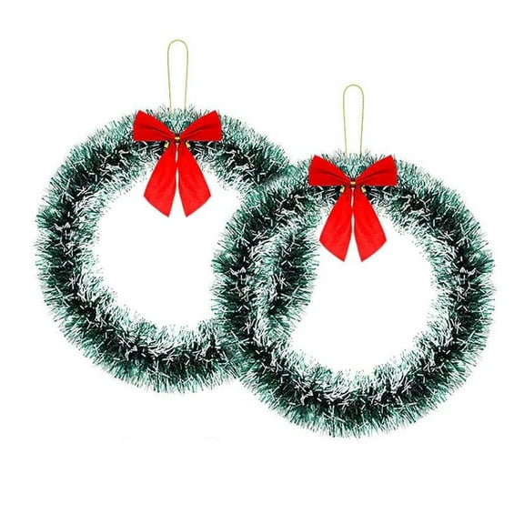 2Pcs 12 Inch Christmas Wreath with Red Bow, Artificial Christmas Garland, Creative Winter Decoration Christmas Tree Hanging Ornaments, Window Front Door Kitchen Shop Indoor Outdoor Decor