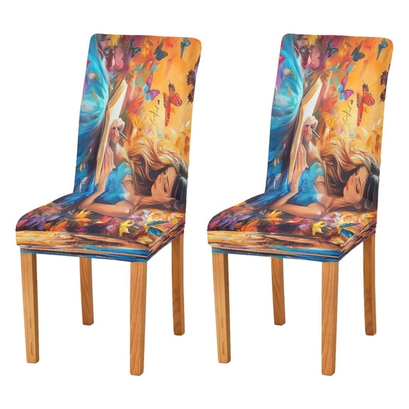 BZSMCE Chairs Slipcovers Dining Chair Covers Booking Girl Creative Pattern