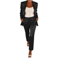 thumbnail image 4 of Mifsaly Womens Suits 2 Piece Set Business Casual Silk Satin Open Front Long Sleeve Jacket and High Waisted Straight Leg Pants with Pockets Lightweight Soft Office Work Matching Outfits Black,XXXL, 4 of 5