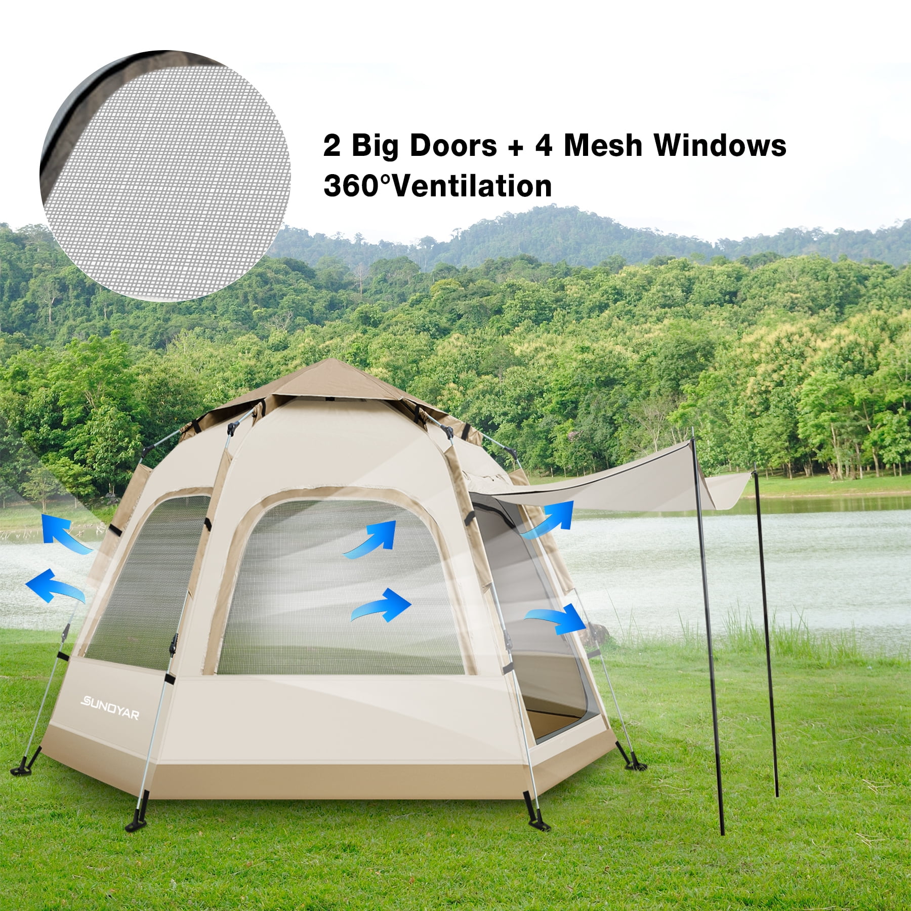 SUNOYAR 4-6 Person Tent for Camping, Camping Tent with Carry Bag, Instant Tent for Outdoor/Hiking/Traveling